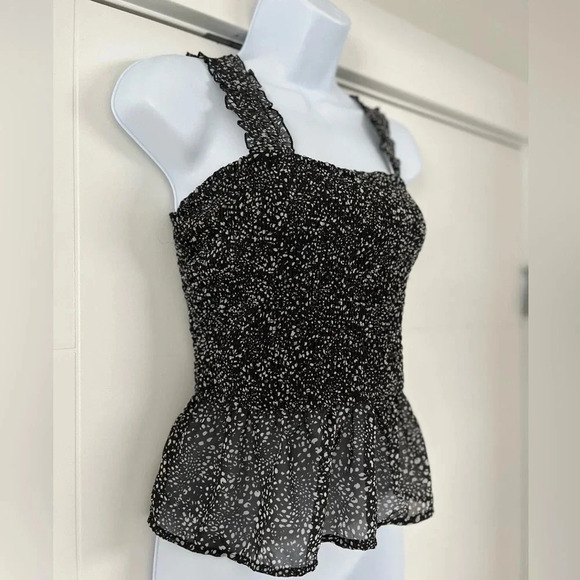 Japna/ Tank top/ Blouse/ Smocking/  Black and white/ Polka dots/ Size US L - Picture 2 of 7
